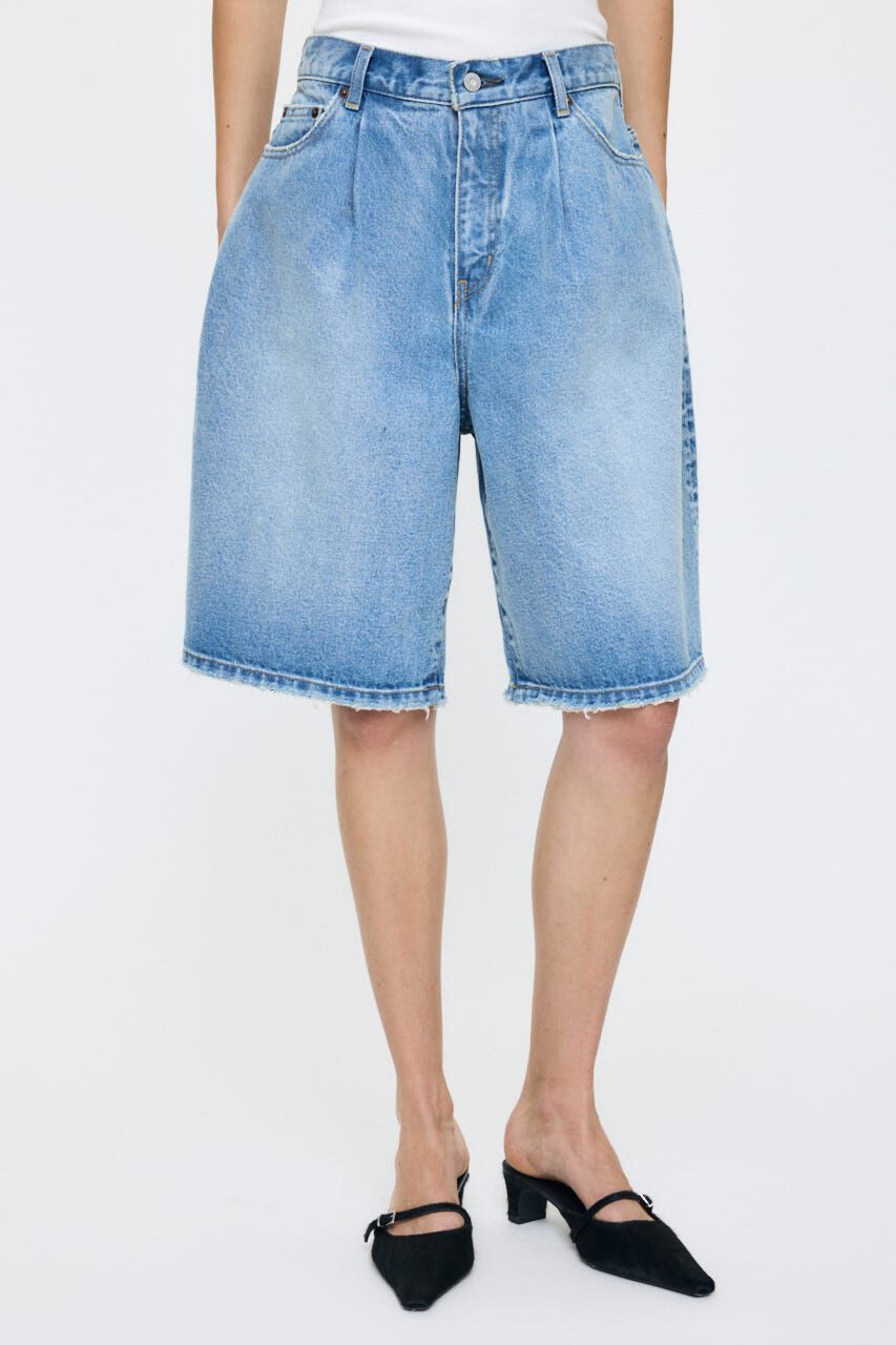 MOUSSY「TUCKED COCOON BERMUDA ショーツ」|デニム|