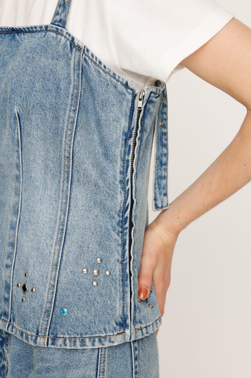SLY「STUDS DENIM BUSTIER-B」|チューブトップ|