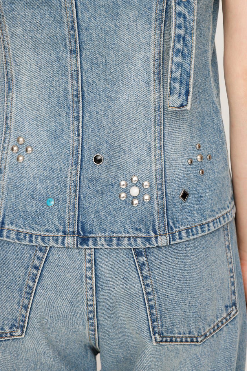 SLY「STUDS DENIM BUSTIER-B」|チューブトップ|
