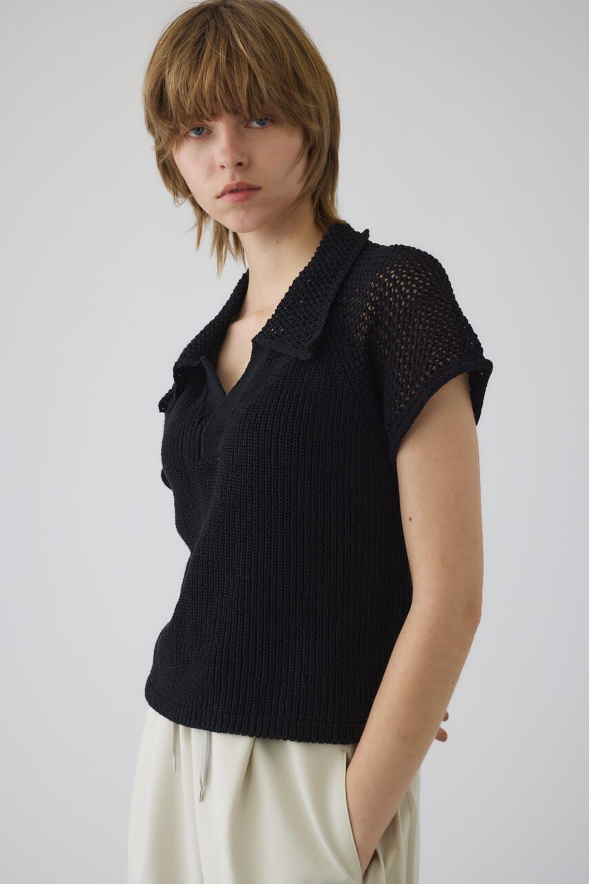 RIM.ARK 「Linen mix open collar tops」|ニット・セーター|BLK