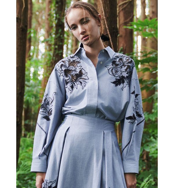 ELENDEEK「EMBROIDERY OVER SH」|シャツ・ブラウス|グレー