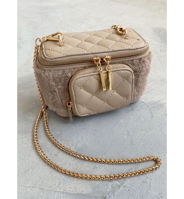 RESEXXY「フロントポケットエコファーバニティバッグ」|ショルダー・メッセンジャー|ベージュ