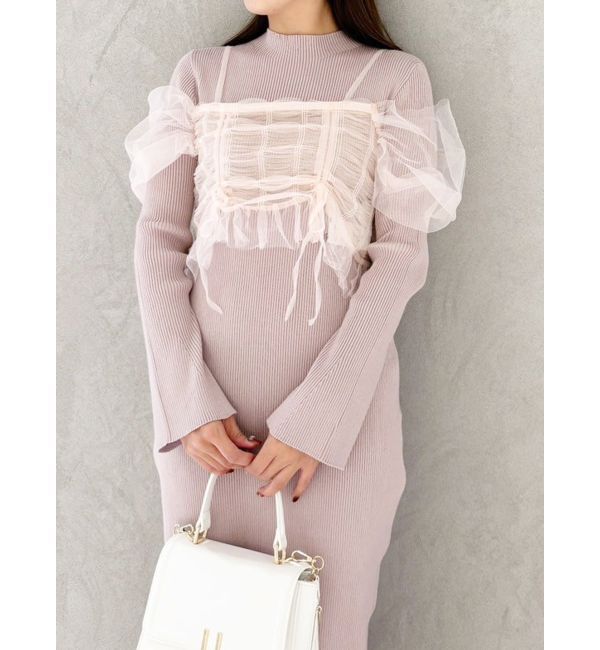 MERCURYDUO「シャーリングビスチェニットワンピース」|ワンピース|