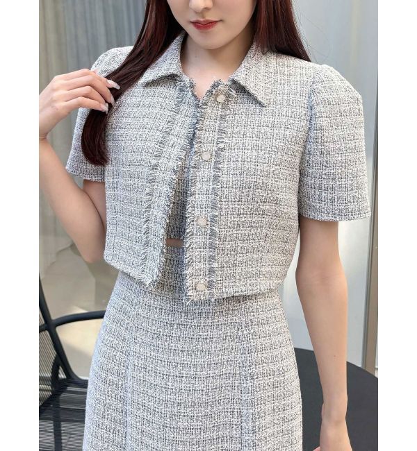 MERCURYDUO「ハーフスリーブツイードフィットジャケット」|その他|ライトグレー