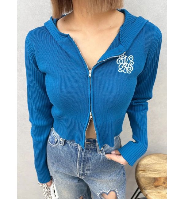 EVRIS「ワンポイントジップアップニットフーディー」|ニット・セーター|