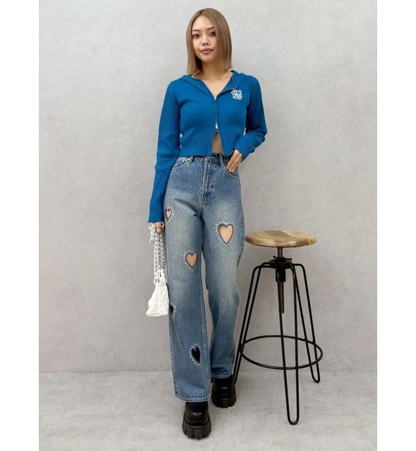 EVRIS「ワンポイントジップアップニットフーディー」|ニット・セーター|