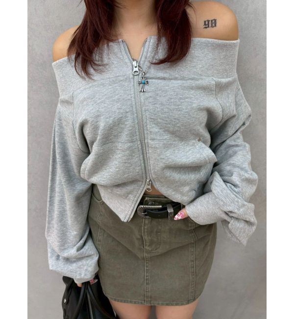 EVRIS「フロントジップオフショルスウェットトップス【セットアップ着用可能】」|スウェット・ジャージ|