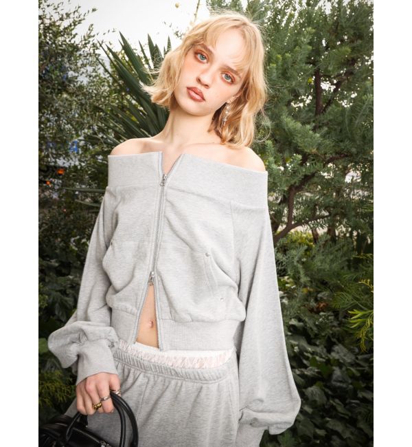 EVRIS「フロントジップオフショルスウェットトップス【セットアップ着用可能】」|スウェット・ジャージ|