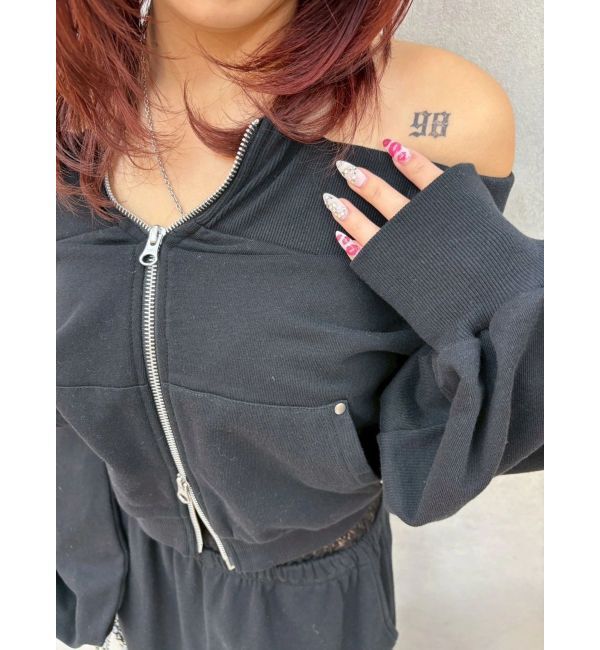 EVRIS「フロントジップオフショルスウェットトップス【セットアップ着用可能】」|スウェット・ジャージ|