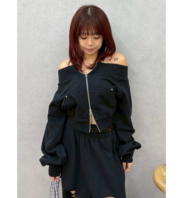 EVRIS「フロントジップオフショルスウェットトップス【セットアップ着用可能】」|スウェット・ジャージ|