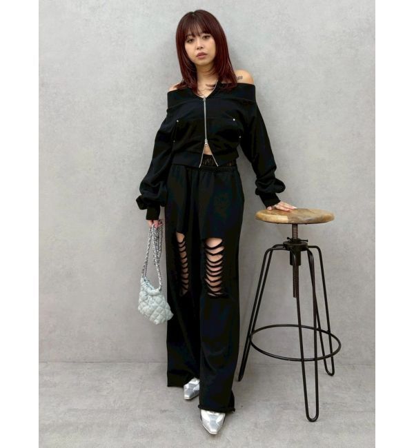 EVRIS「フロントジップオフショルスウェットトップス【セットアップ着用可能】」|スウェット・ジャージ|