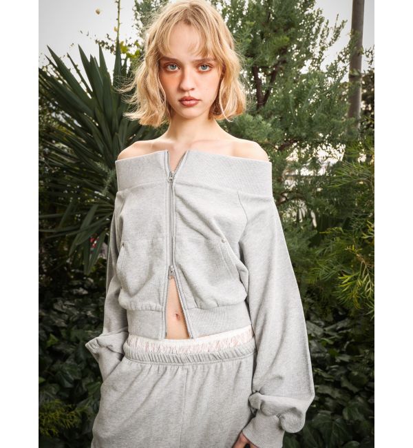 EVRIS「フロントジップオフショルスウェットトップス【セットアップ着用可能】」|スウェット・ジャージ|