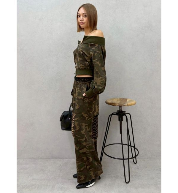 EVRIS「フロントジップオフショルスウェットトップス【セットアップ着用可能】」|スウェット・ジャージ|