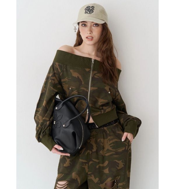 EVRIS「フロントジップオフショルスウェットトップス【セットアップ着用可能】」|スウェット・ジャージ|