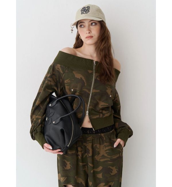 EVRIS「フロントジップオフショルスウェットトップス【セットアップ着用可能】」|スウェット・ジャージ|