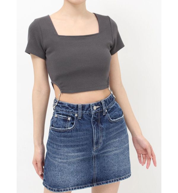 EVRIS「サイドビジューチェーントップス」|Tシャツ・カットソー|グレー