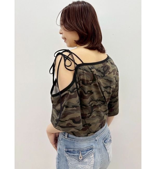 EVRIS「ラインストーンワンショルグラフィックトップス」|Tシャツ・カットソー|