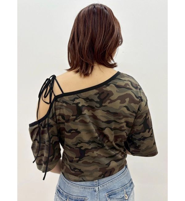 EVRIS「ラインストーンワンショルグラフィックトップス」|Tシャツ・カットソー|