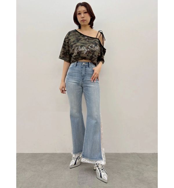 EVRIS「ラインストーンワンショルグラフィックトップス」|Tシャツ・カットソー|