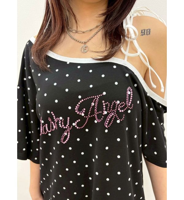 EVRIS「ラインストーンワンショルグラフィックトップス」|Tシャツ・カットソー|