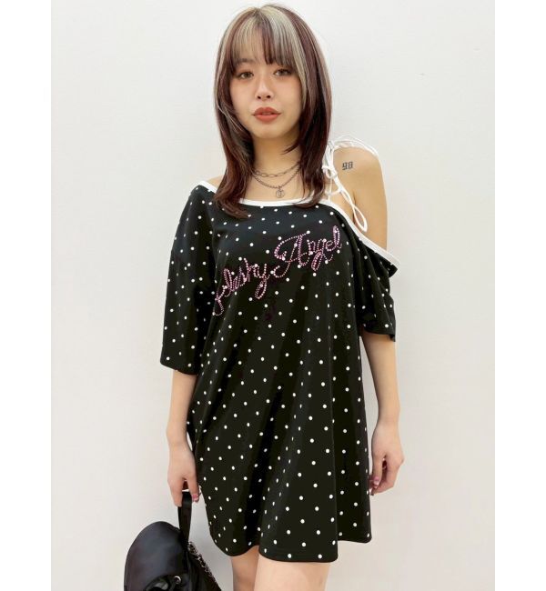 EVRIS「ラインストーンワンショルグラフィックトップス」|Tシャツ・カットソー|