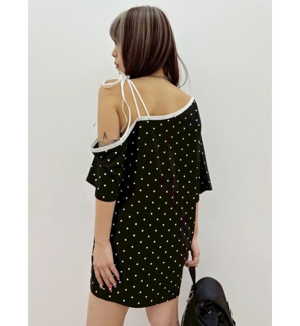 EVRIS「ラインストーンワンショルグラフィックトップス」|Tシャツ・カットソー|