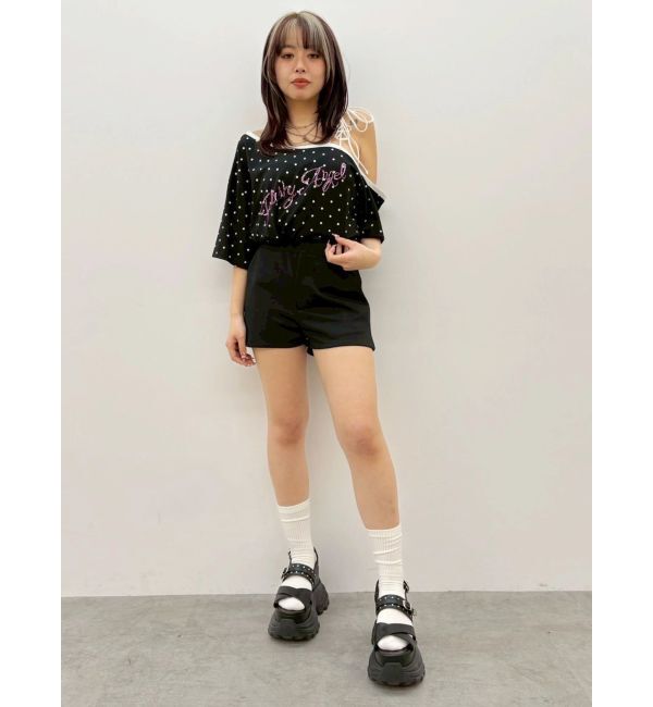 EVRIS「ラインストーンワンショルグラフィックトップス」|Tシャツ・カットソー|