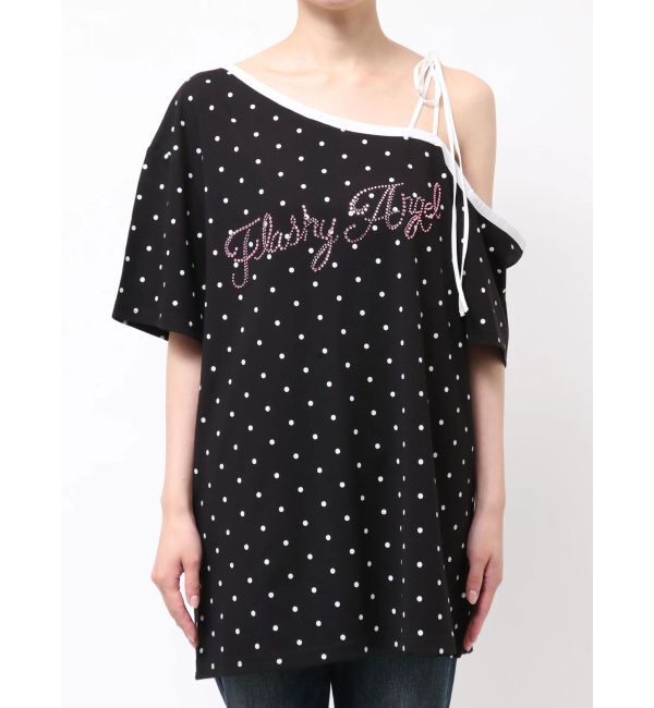 EVRIS「ラインストーンワンショルグラフィックトップス」|Tシャツ・カットソー|