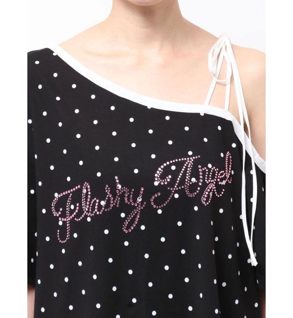 EVRIS「ラインストーンワンショルグラフィックトップス」|Tシャツ・カットソー|