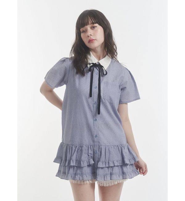 jouetie「リボンタイヘムフリルチュニックシャツ」|シャツ・ブラウス|