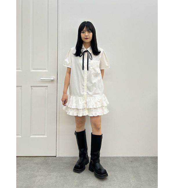 jouetie「リボンタイヘムフリルチュニックシャツ」|シャツ・ブラウス|