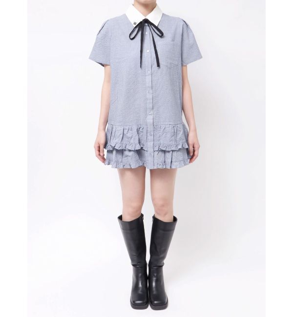 jouetie「リボンタイヘムフリルチュニックシャツ」|シャツ・ブラウス|