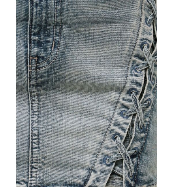 GYDA「ハイウエスSIDEサイドレースアップデニムスカートライクショートパンツ」|スカート|