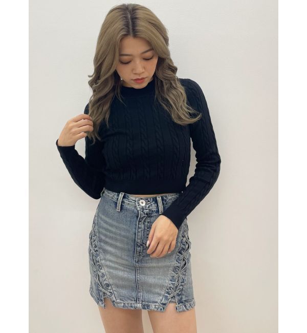 GYDA「ハイウエスSIDEサイドレースアップデニムスカートライクショートパンツ」|スカート|