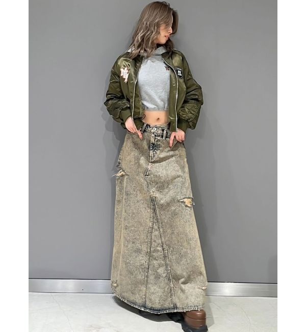 GYDA「【みちょぱコラボ】MCP SIDERIPPED OVERLAPケミカルデニムロングスカート」|スカート|