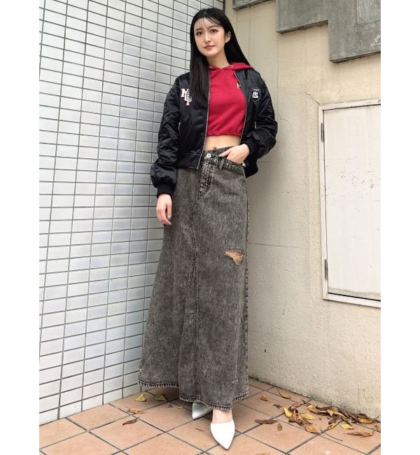 GYDA「【みちょぱコラボ】MCP SIDERIPPED OVERLAPケミカルデニムロングスカート」|スカート|