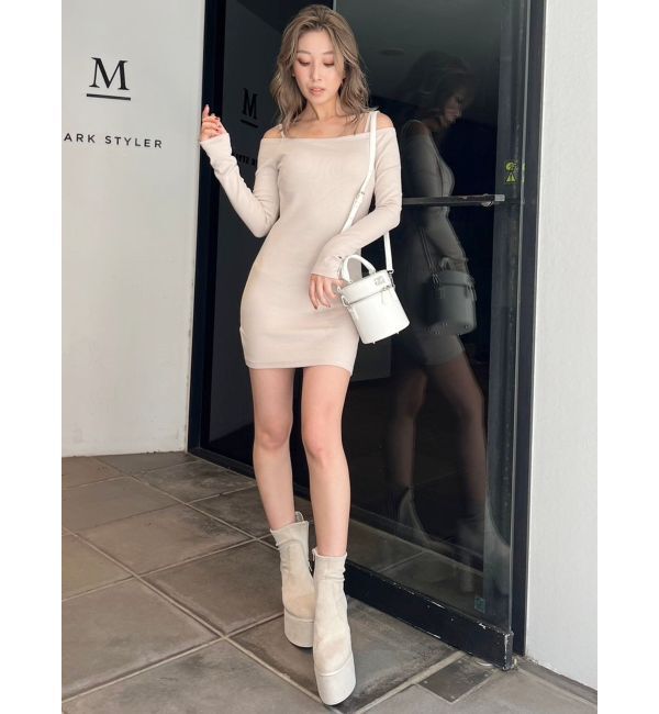 GYDA「BACK TWISTオフショルテレコタイトワンピース」|ワンピース|