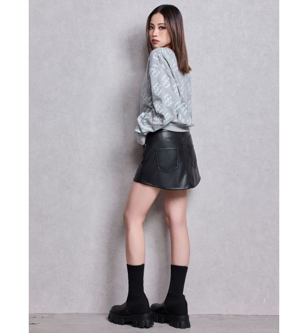 GYDA「ハイウエストフェイクレザースカートライクショートパンツ」|スカート|