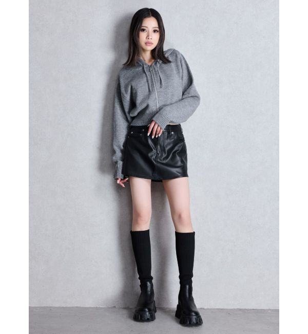 GYDA「ハイウエストフェイクレザースカートライクショートパンツ」|スカート|