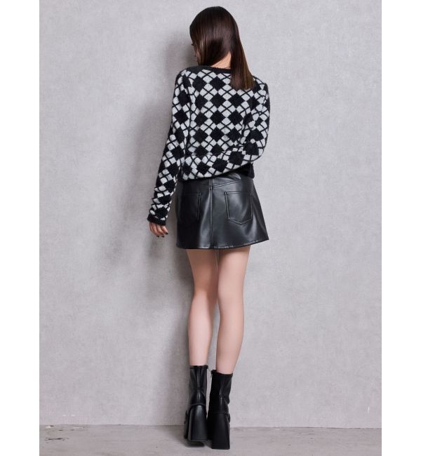 GYDA「ハイウエストフェイクレザースカートライクショートパンツ」|スカート|