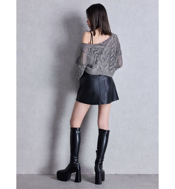 GYDA「ハイウエストフェイクレザースカートライクショートパンツ」|スカート|