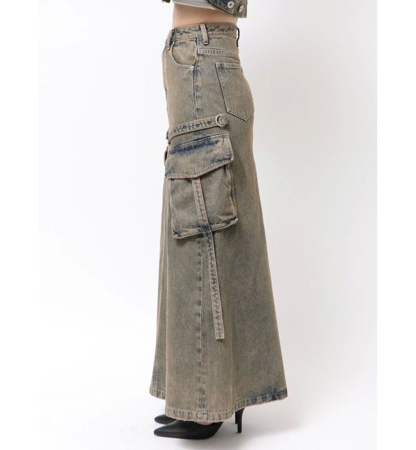 GYDA「ハイウエストG bijou CARGOデニムロングスカート」|スカート|