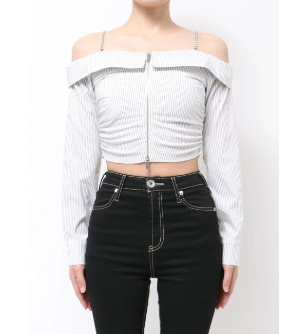 GYDA「bijou chainフロントZIPオフショルブラウス」|シャツ・ブラウス|