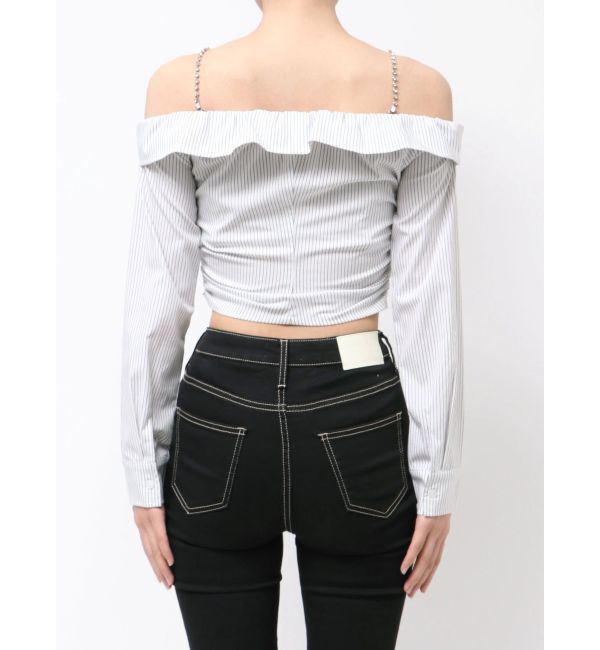 GYDA「bijou chainフロントZIPオフショルブラウス」|シャツ・ブラウス|