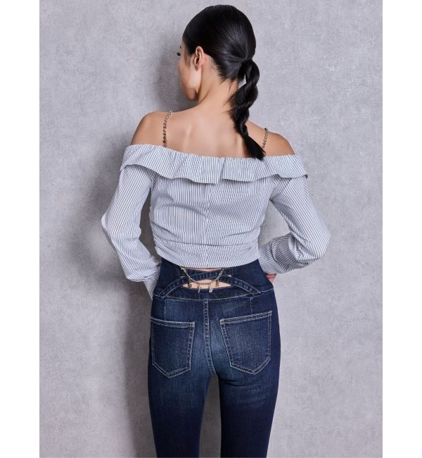 GYDA「bijou chainフロントZIPオフショルブラウス」|シャツ・ブラウス|