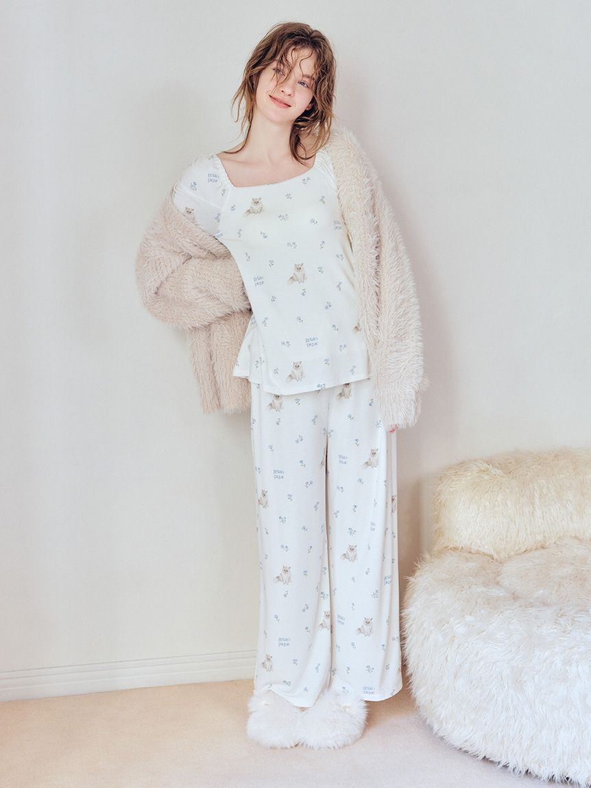 gelato pique「フラワーキャット柄ロングパンツ」|ルームウェア|