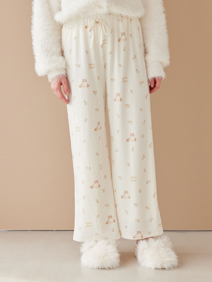 gelato pique「フラワーキャット柄ロングパンツ」|ルームウェア|