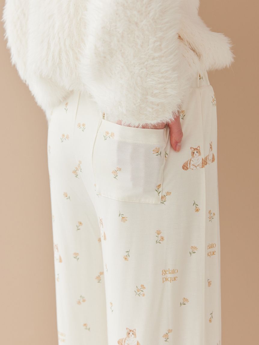 gelato pique「フラワーキャット柄ロングパンツ」|ルームウェア|