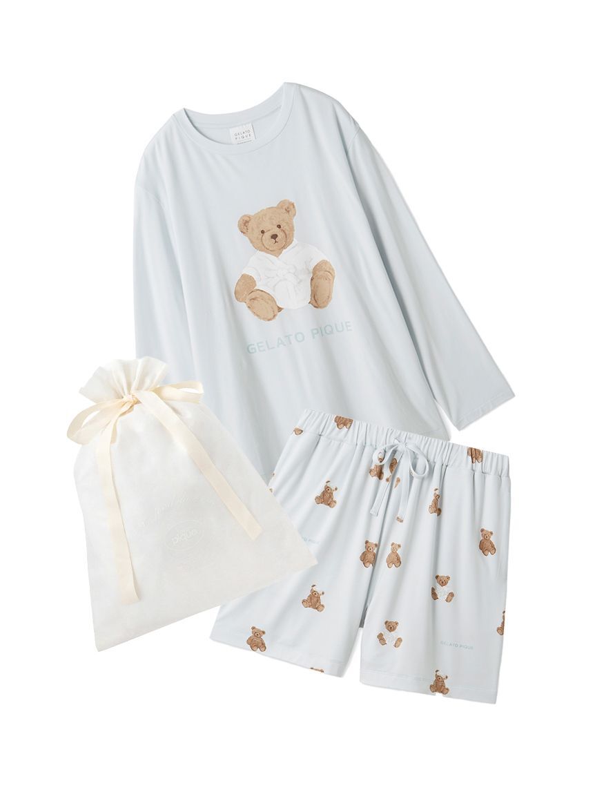 gelato pique「【ラッピング済み】抗菌防臭バスローブベアワンポイントロンT&ショートパンツSET」|ルームウェア|BLU