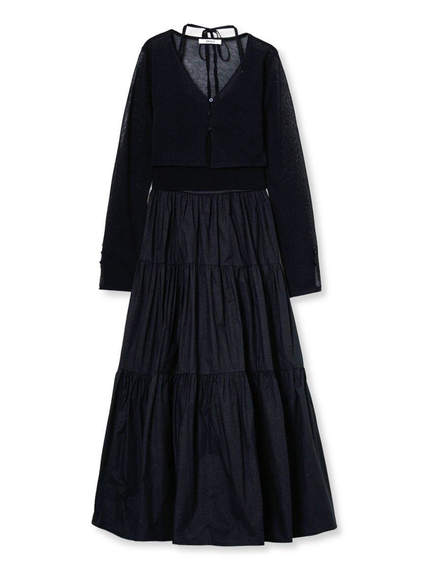 SNIDEL「ボリュームスカートドッキングニットワンピース」|ワンピース|BLK